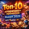 Обложка 16:9 для статьи Топ-10 «горячих» промптов января 2026 для Suno AI