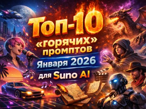 Обложка 16:9 для статьи Топ-10 «горячих» промптов января 2026 для Suno AI