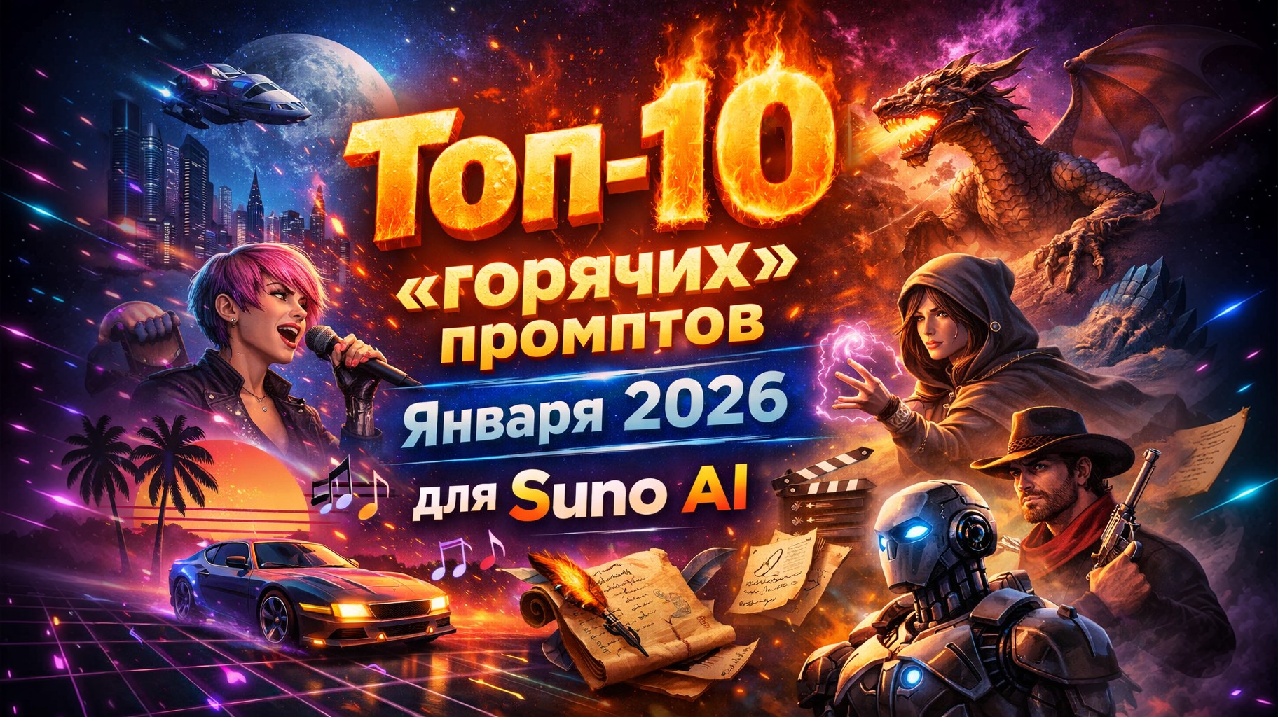 Топ-10 «горячих» промптов января 2026 для Suno AI