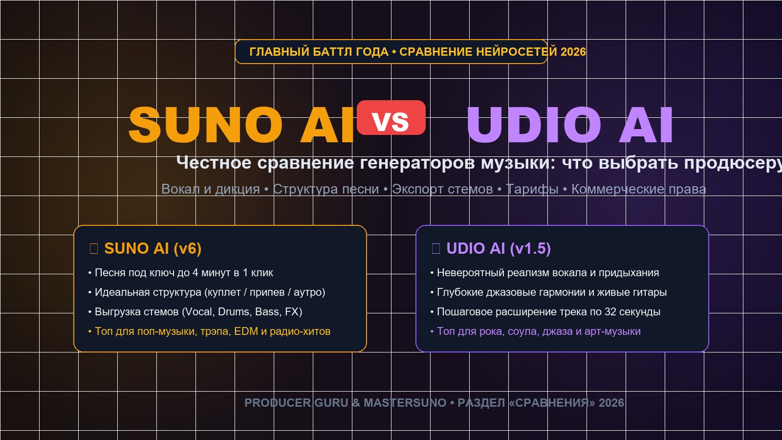Suno vs Udio 2026 сравнение музыкальных нейросетей